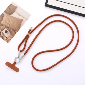 Caramel nylon braided phone lanyard with rhinestone ring and adjustable metal clip