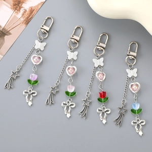Pendentifs chics de style coréen avec nœuds en ruban, papillons et tulipes colorées