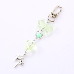Green Y2K heart bow keychain with star pendant for bags and phone accessories