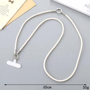 Braided cream PU leather 65cm crossbody phone strap with silver rings and attachment pad