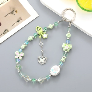 Porte-clés perles avec papillon et étoiles vert menthe pour sacs à main