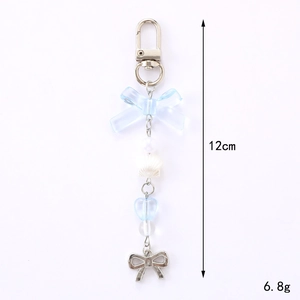 Blue bow pearl shell charm keychain for bags and phones with butterfly pendant 12cm