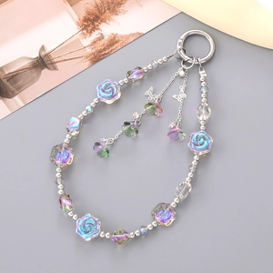 Portachiavi floreale con rose aurora e farfalla per borse e accessori moda
