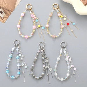 Porte-clés Perlé à Gland Fleur Bijou de Téléphone Strass Alliage Perle Artificielle Bijou de Sac pour Femme Style ins