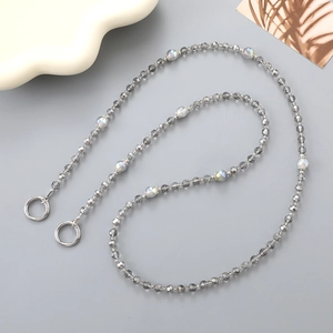 Multifunctional dark grey faceted beaded chain with iridescent pearls and silver clasps