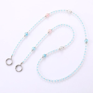 Colorful crystal beaded crossbody chain with marble beads and silver spring clasps