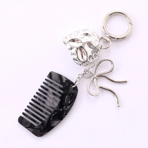 Fashion silver heart and bow keychain with marble pattern mini comb pendant decoration
