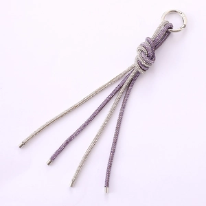 Luxury purple and silver knotted rhinestone tassel keychain with premium metal ring buckle