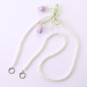 Summer tulip pearl phone lanyard with crossbody chain strap and floral charms