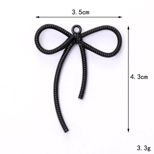Black painted alloy hollow ribbon bow pendant accessory for DIY keychains 3.5x4.3cm