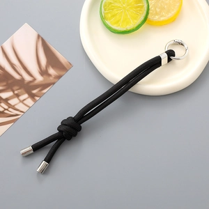Handmade black nylon woven keychain with silver metal ring for bags and car keys