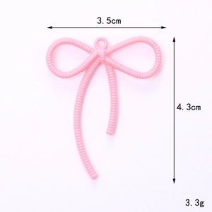 Pink ribbon bow charm detail with spiral texture and size 3.5cm x 4.3cm specs
