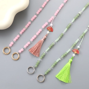 New Chinese Style Handmade Acrylic Beaded Crossbody Phone Chain With Tassel Enamel Fan Pendant Anti-Lost Bag Strap For Women