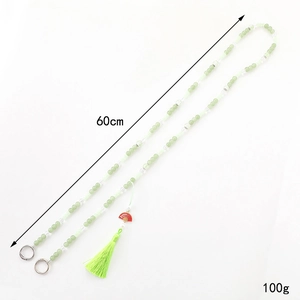 Green crystal beaded crossbody bag strap with tassel and red fan charm 60cm 100g