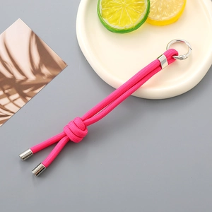Handmade rose pink woven nylon lanyard with silver metal spring clasp for keys and bags