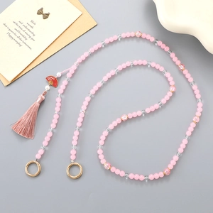 New Chinese style pink crystal beaded bag strap with tassel and fan pendant accessory