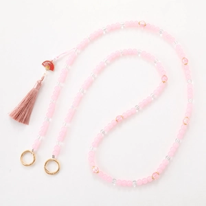 Chinese style beaded pink crossbody bag strap with tassel and golden metal rings