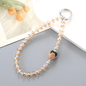 Champagne crystal beaded phone strap with sparkling rhinestone strawberry pendant