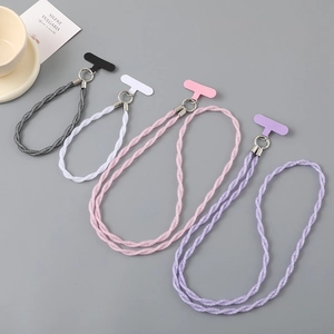 Chaîne de Téléphone Bandoulière en Corde Tressée à la Mode Avec Anneau Métallique Anti-perte pour Femmes Élégant Simple Porte-clés Pendentif
