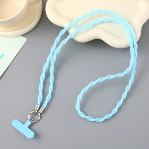 Cordon de téléphone en maille de cristal bleu clair avec anneau et languette d'attache