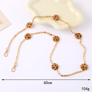 Golden crossbody metal chain with leopard print charms and lobster clasps, 60cm length
