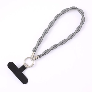 Cordon de téléphone en maille de cristal avec sangle spirale grise et boucle métal