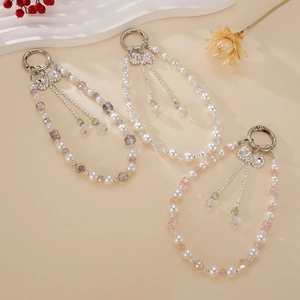 Elegant beaded pearl and crystal charms with rhinestone bow pendants for bags or keys