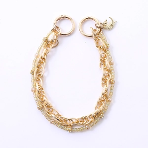 Chaîne de sac à main dorée avec pendentif lune, perles et grands mousquetons