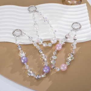 Sparkling crystal beaded phone charms with crown accents and silver spring clasps