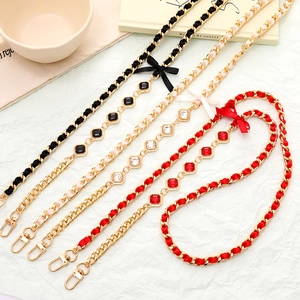 Elegant Bowknot Bag Chain With Rhinestone Satin Ribbon Woven Alloy Metal Chain For Women Phone Strap Bag Accessories