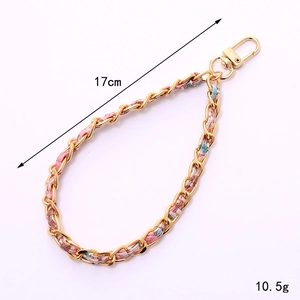 Catena chic 17cm in alluminio con pelle intrecciata rosa e blu per telefoni e borse