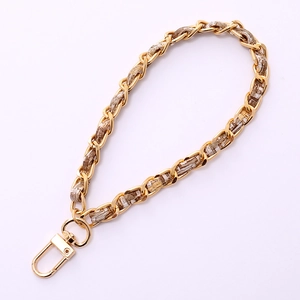 Catena in metallo dorato con tessuto tweed beige per borse e accessori portachiavi