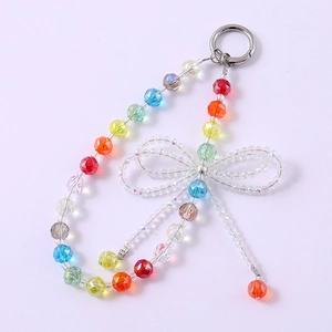 Pendentif nœud en perles de cristal arc-en-ciel avec anneau en argent pour sacs