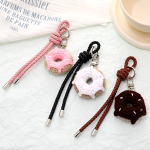 Porte-clés donuts faits à la main au crochet pour sacs ou téléphones avec cordon en cuir