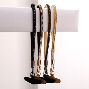 Rhinestone wrist strap phone charm set with metal clips and connector pads in four colors