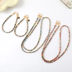 Woven Fabric Metal Chain Bag Strap Replacement Shoulder Chain With Camellia Flower Charm Keychain For Women Bag Decor