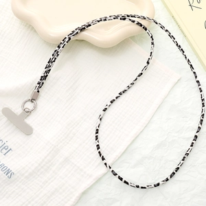 Short leopard print phone lanyard strap with silver metal ring and gray gasket
