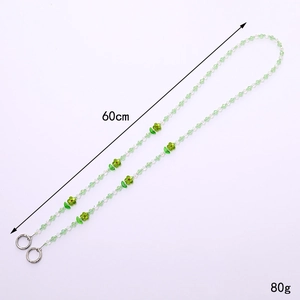 Green floral beaded 60cm crossbody phone strap with clear accents and silver clips
