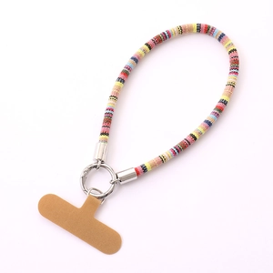 Ethnic style woven phone wrist strap with colorful rope and silver alloy clip