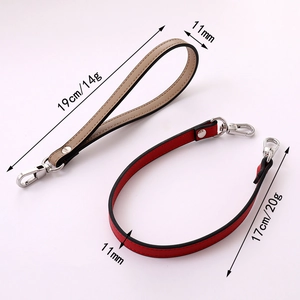 Leather wristlet straps for handbags in khaki and red with silver lobster clasps