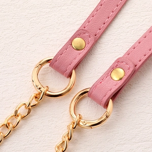 Minimalist pink PU leather phone strap with adjustable golden chain and round metal clasp