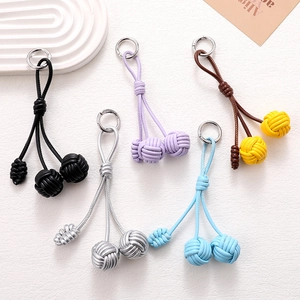 Braided leather ball phone charms in five colors with silver metallic ring buckles