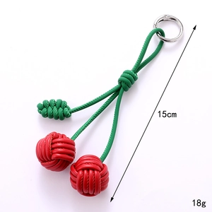 Handmade cherry shaped PU leather phone charm with 15cm length and silver metal ring