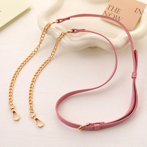 Adjustable pink PU leather strap with gold metal chain and lobster clasps for bags