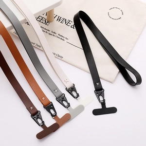Minimalist PU leather phone lanyards in five colors with metal lobster clasps