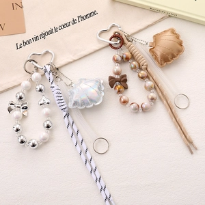 Elegant PU leather shell charms with heart hook and woven rope for phone or handbag