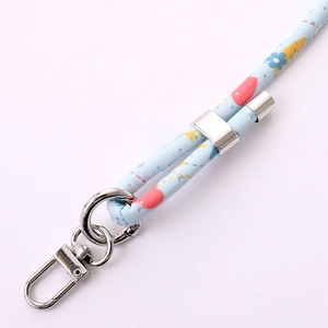 Floral print PU leather crossbody phone lanyard with silver metal lobster clasp and ring