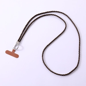 Handgewebtes dunkelbraunes Handyband mit Silberring und Leder-Patch-Anker