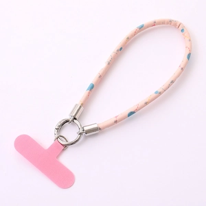 Pink star pattern PU leather cell phone crossbody lanyard with metal buckle and patch