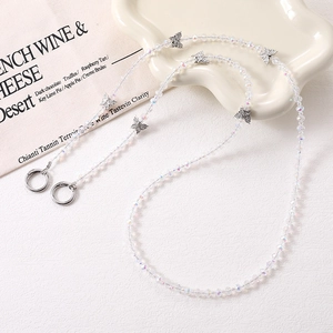 Elegant beaded chain with crystal beads and butterfly charms for phone or bag strap